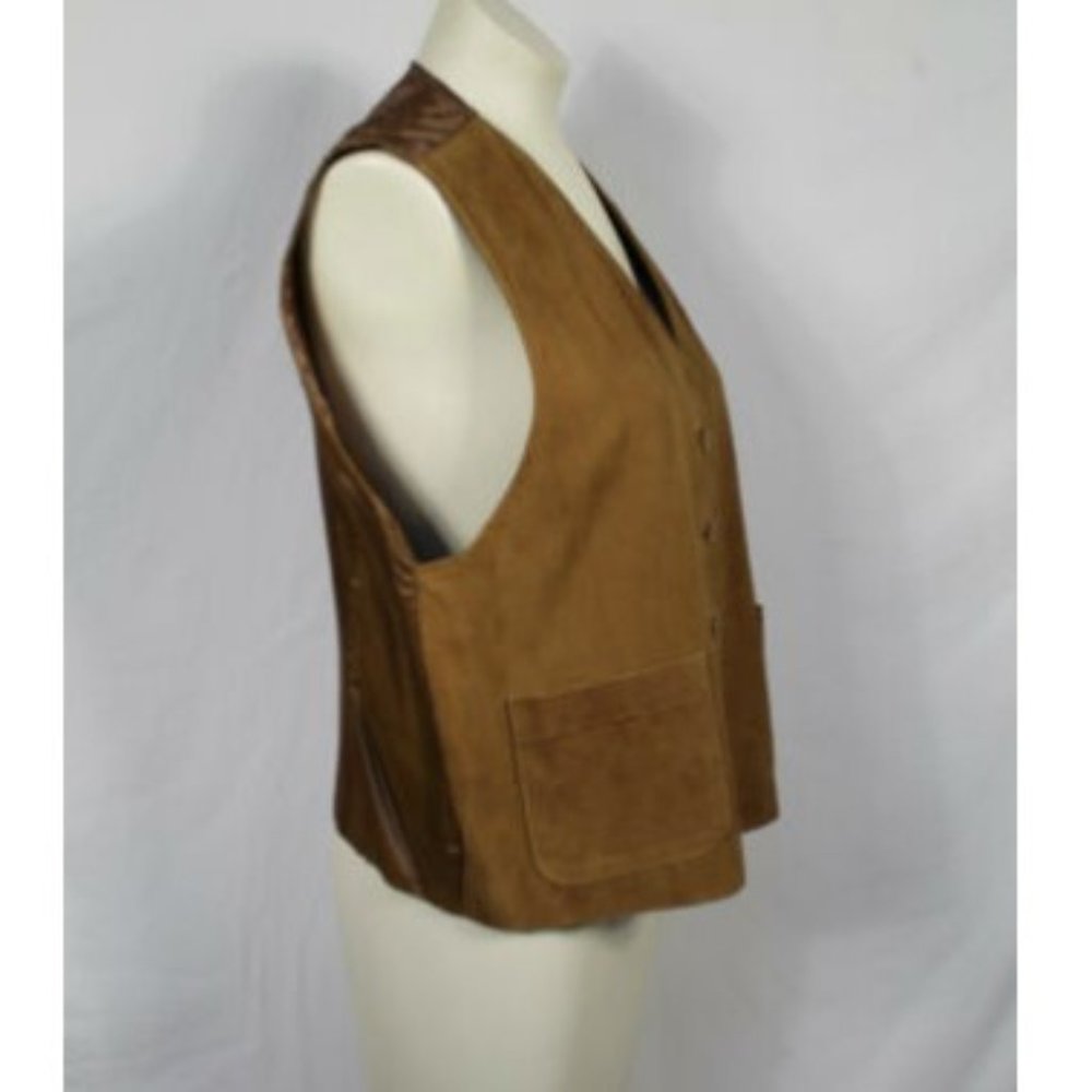 Vintage Fenwick Camel Suede Vest Boho sz L - Picture 2 of 5